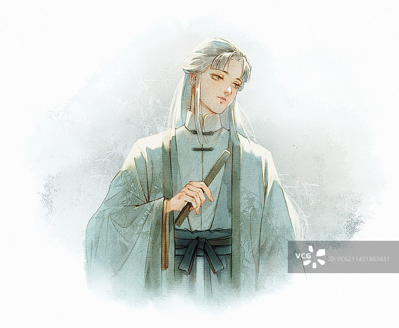 古风少年-水彩水墨插画6图片素材