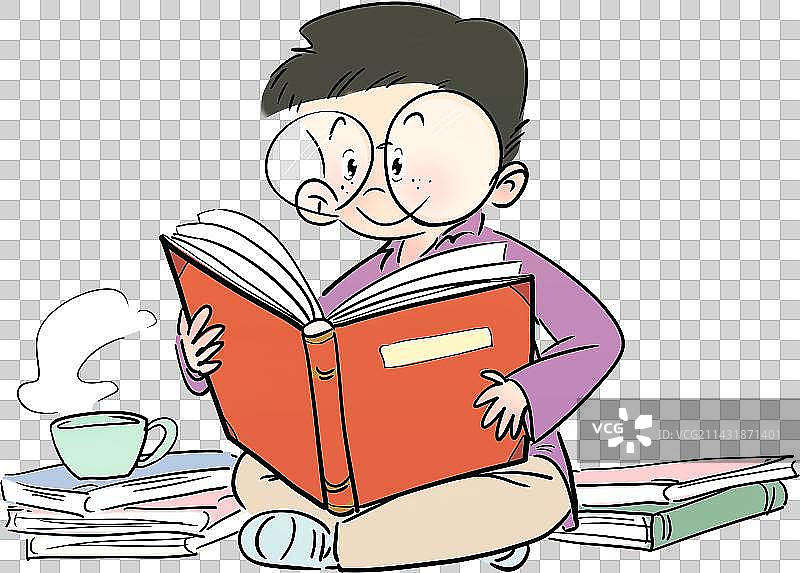 盘腿而坐的看书的男孩人物元素图片素材