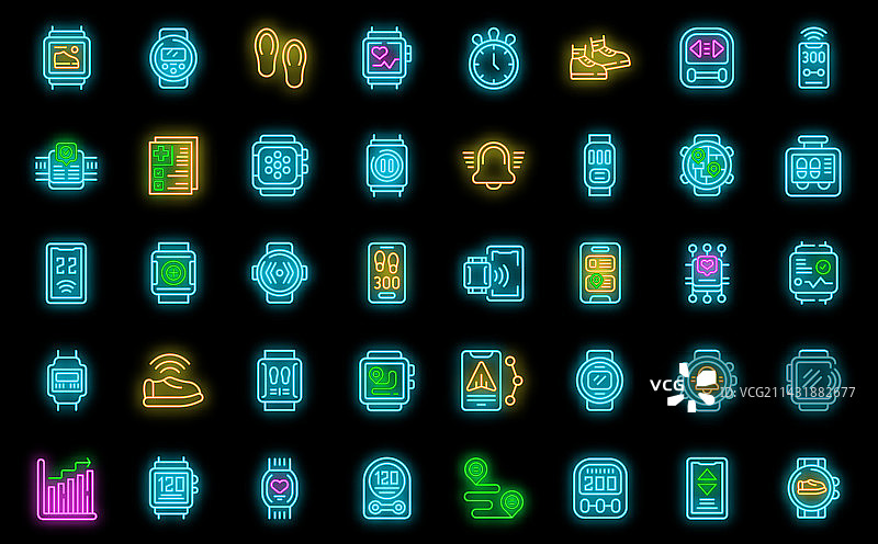 一套霓虹计步器图标图片素材