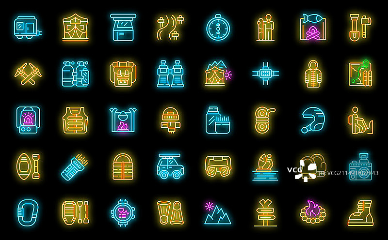 霓虹极限旅游图标集图片素材