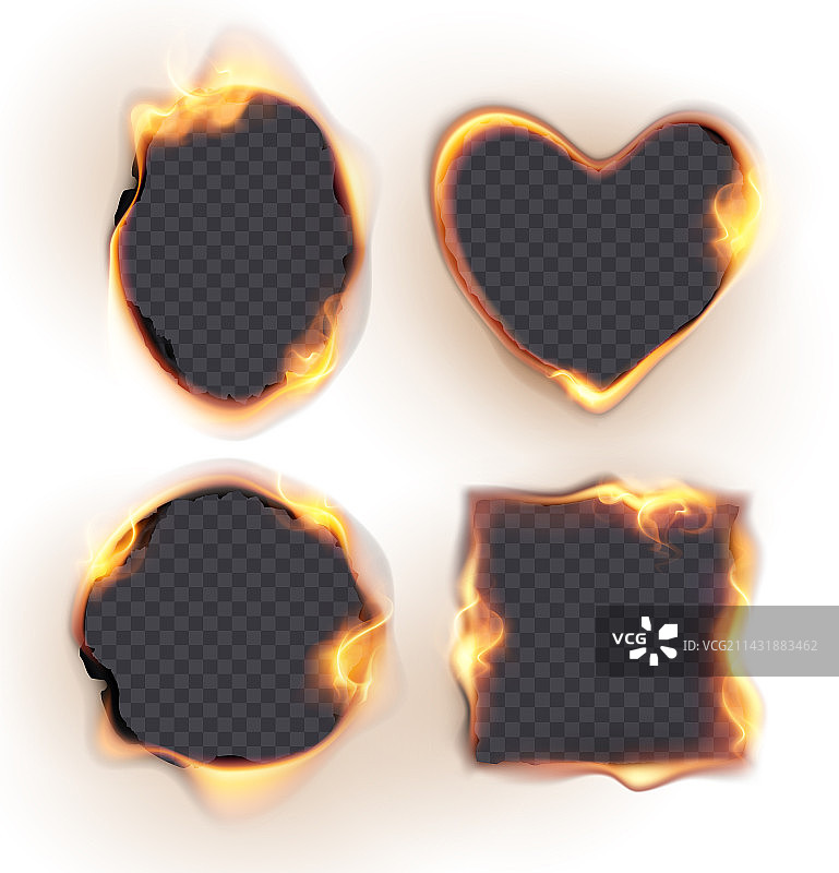 烧毁的纸张写实隔离图标集图片素材