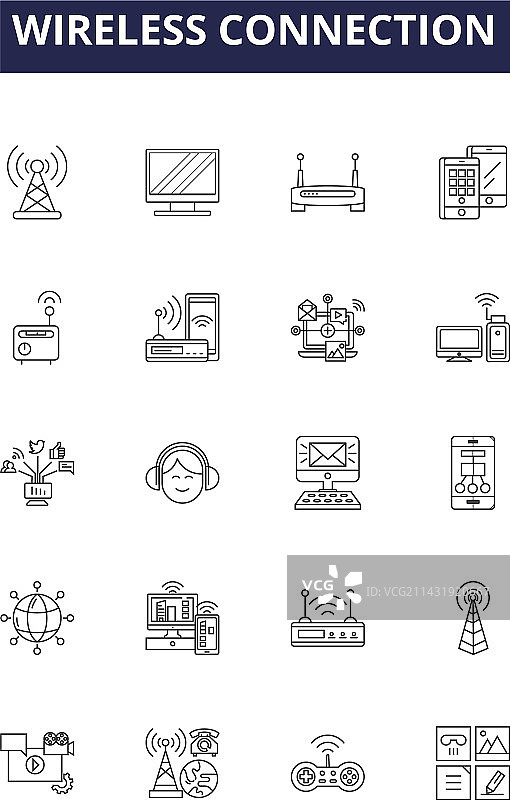 无线连接线条图标和标志图片素材