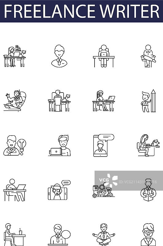 自由撰稿人线性图标和标志图片素材