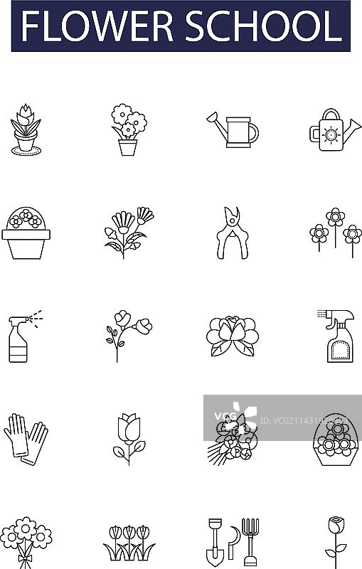 花卉学校线性图标和标志图片素材