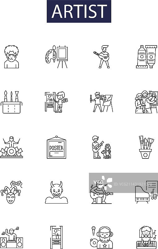 艺术家线条图标和雕塑家标志图片素材