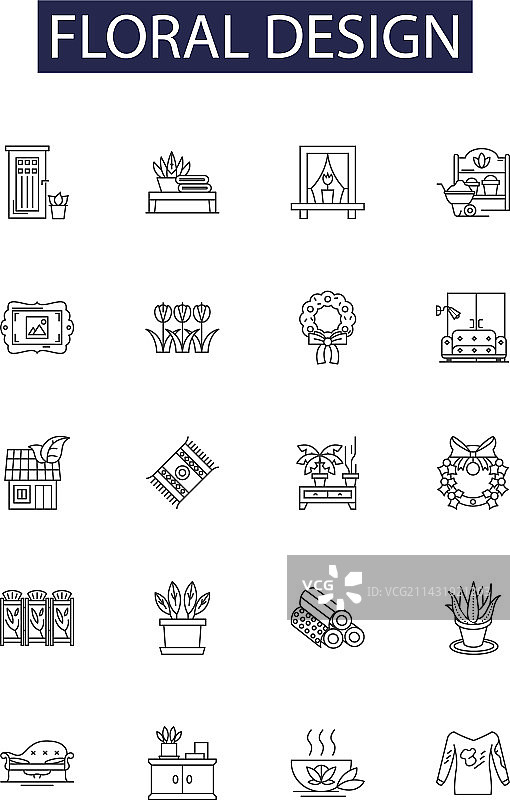 花卉设计线条图标和标志设计图片素材