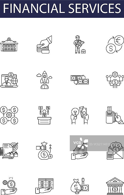 金融服务线性图标和标志图片素材