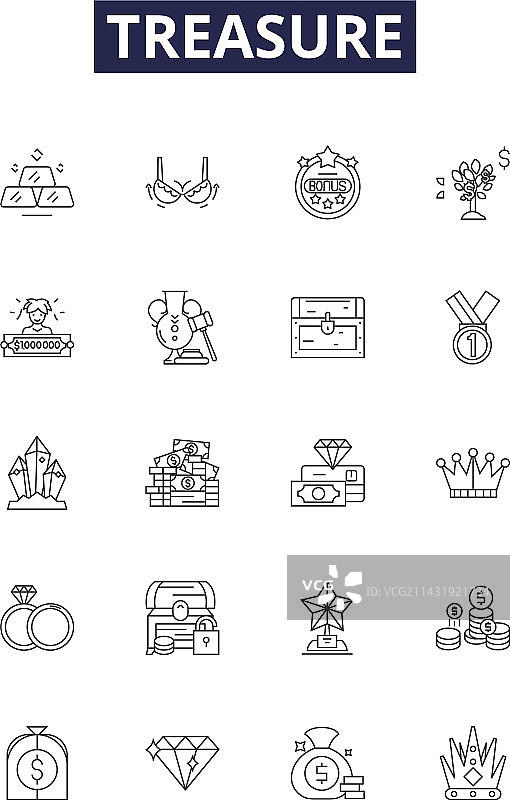 宝藏线性图标和囤积标志图片素材