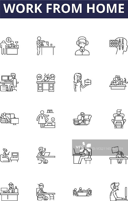 在家办公线性图标和标志图片素材