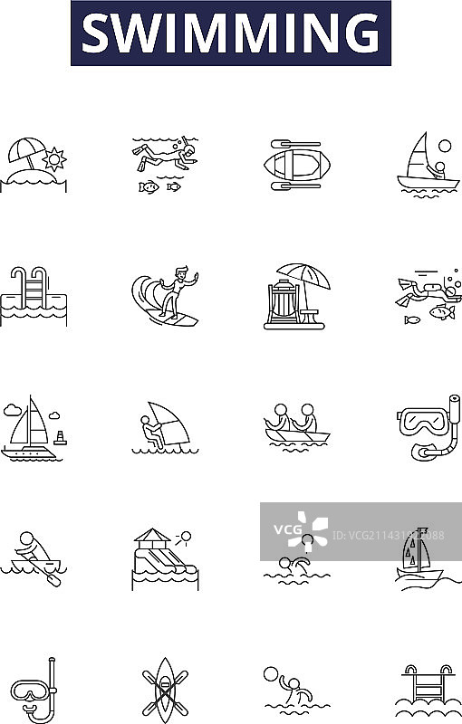 游泳线条图标和泳姿标志图片素材