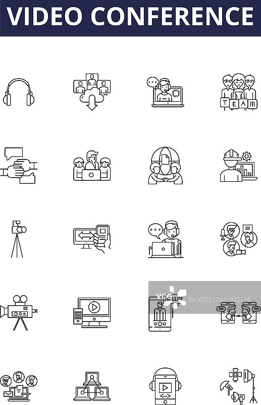 视频会议线性图标和标志图片素材