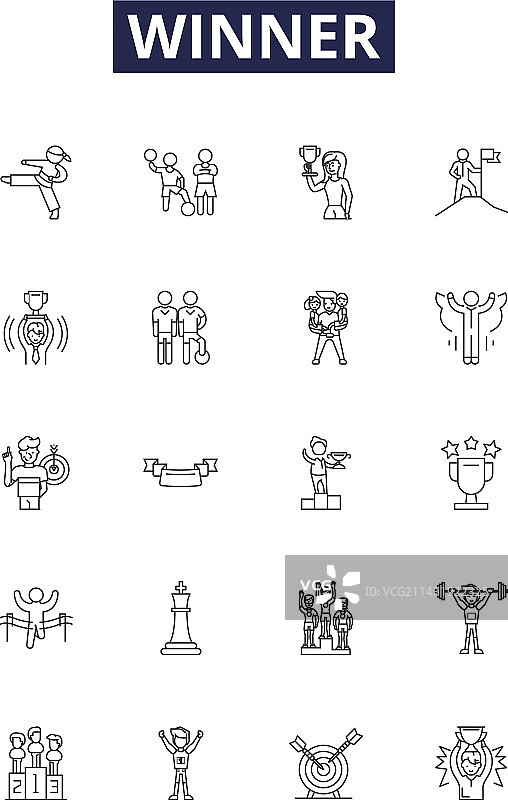 获胜者线条图标和胜利标志图片素材