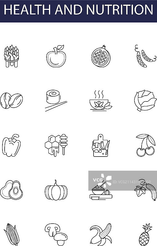 健康与营养线性图标和标志图片素材