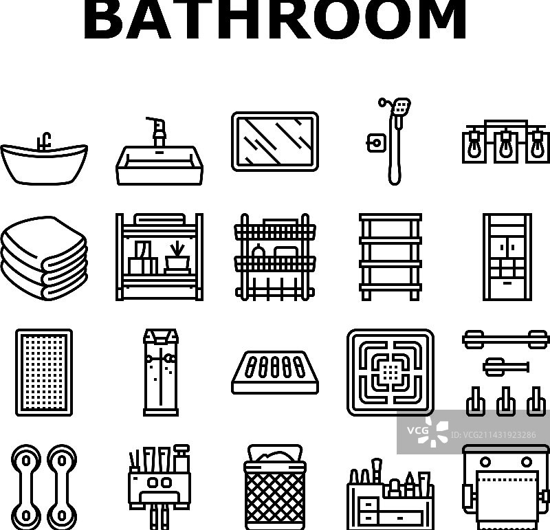 家庭浴室内部图标合集图片素材