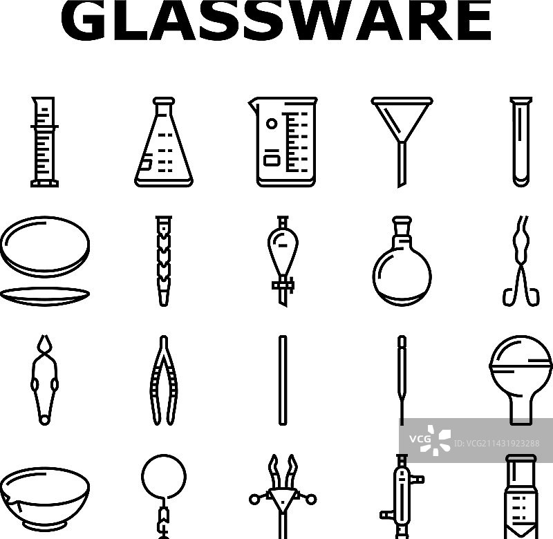 化学玻璃器皿实验室图标集图片素材