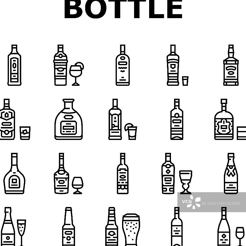 酒精瓶玻璃杯酒吧图标集图片素材