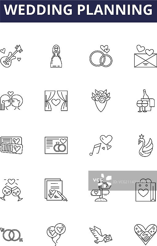 婚礼策划线性图标和标志图片素材