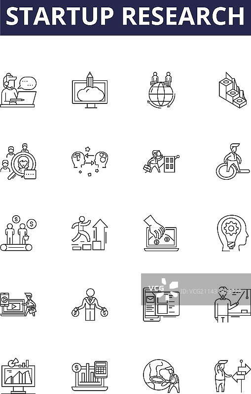 创业研究线性图标和标志图片素材
