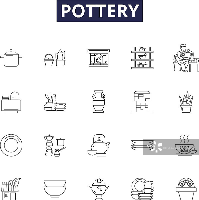陶艺线条图标与陶罐图片素材