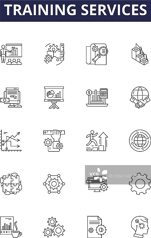 培训服务线性图标和标志图片素材