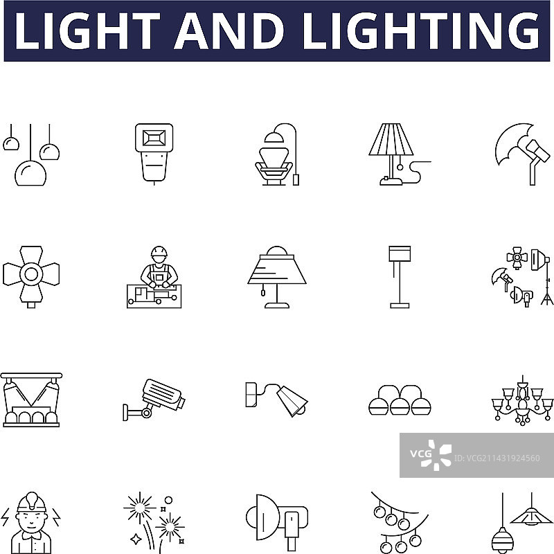 灯光照明线性图标和标志图片素材