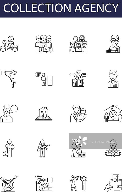 代理机构线性图标和标志合集图片素材