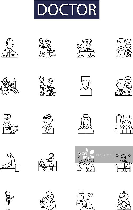 医生线条图标和外科医生标志图片素材
