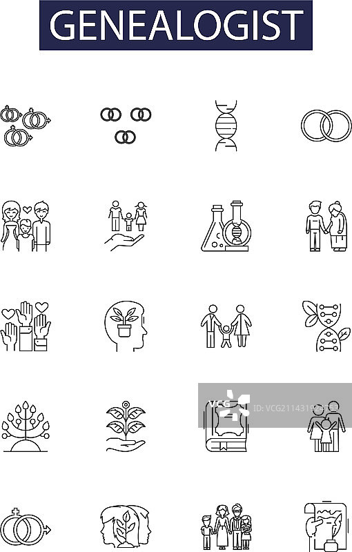 系谱学家线性图标和血统标志图片素材
