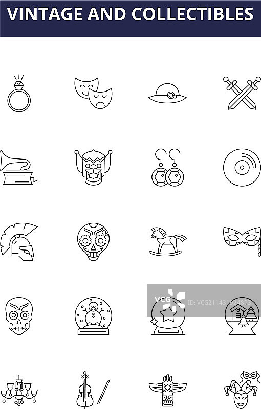 复古收藏品线性图标图片素材