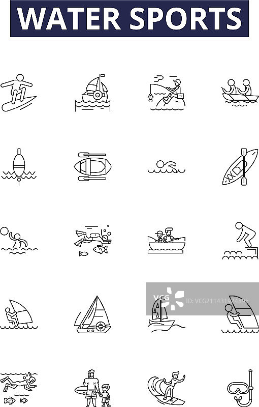 皮划艇水上运动线性图标和标志图片素材