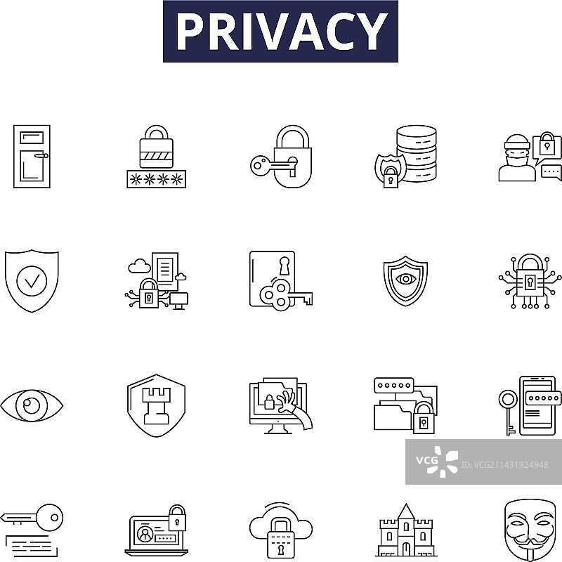 隐私线性图标和保密标志图片素材