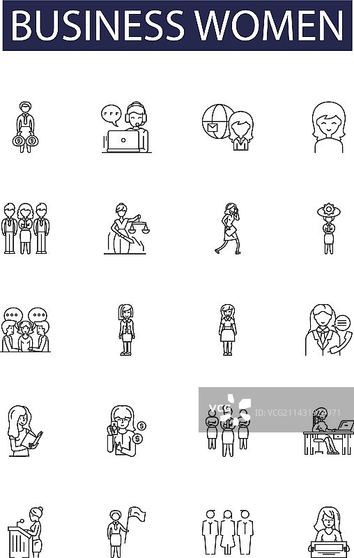 快乐的女商人线条图标和标志图片素材