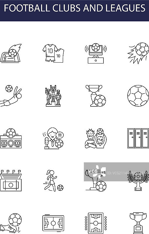 足球俱乐部和联赛线性图标图片素材