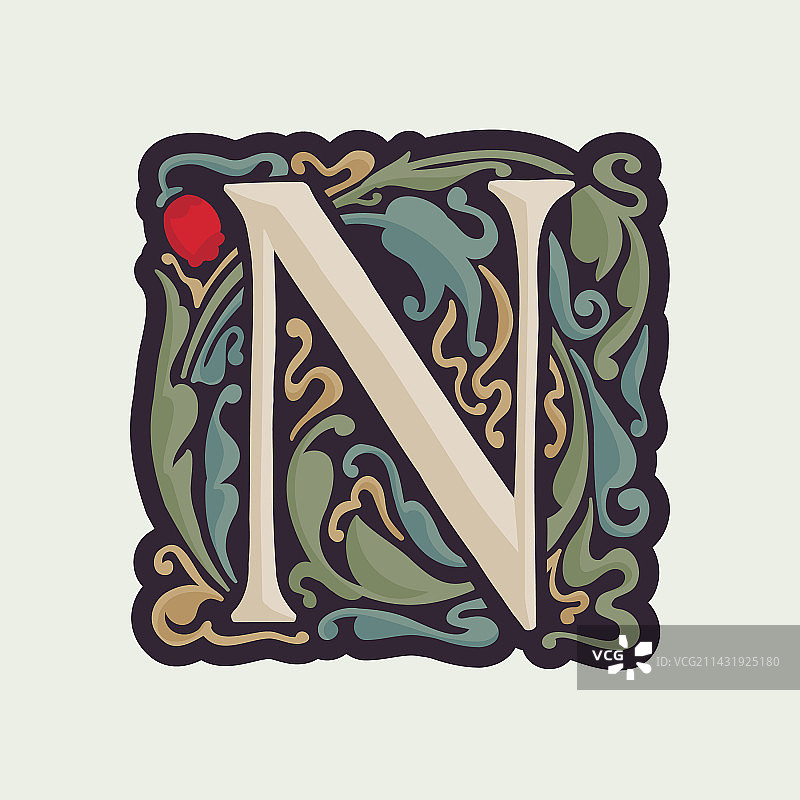 曲线叶子装饰N字母图片素材