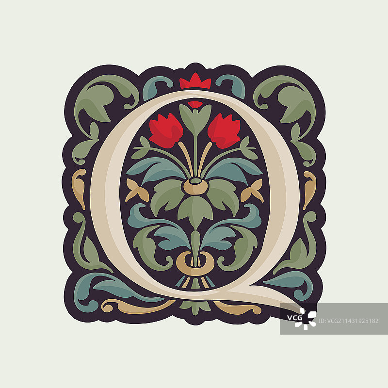 曲线叶子Q字母发光首字母图片素材