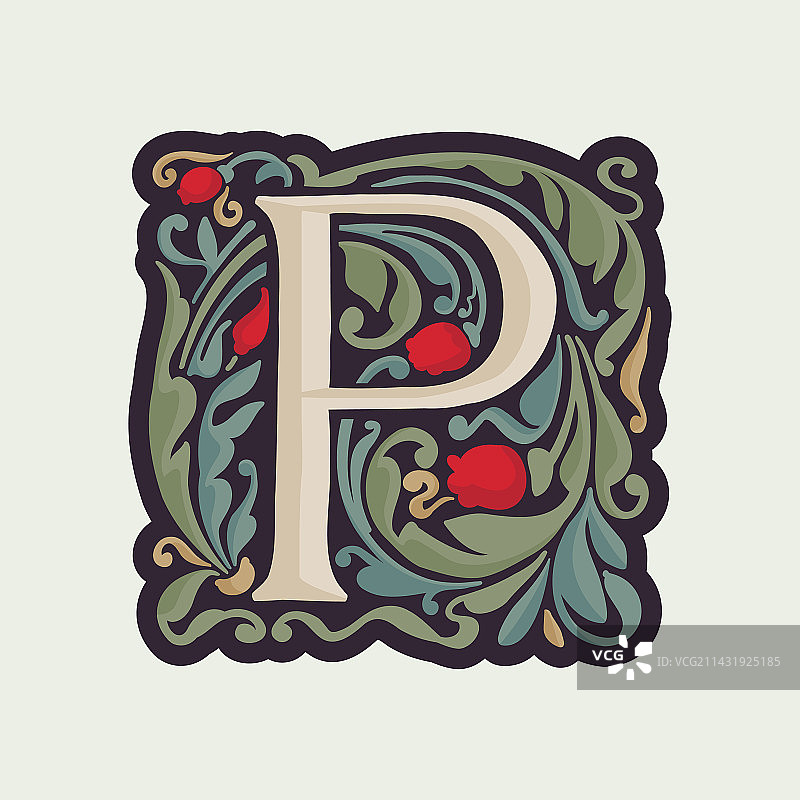 曲线叶子字母P发光标志图片素材