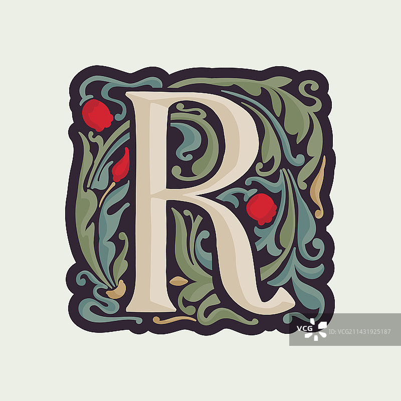 字母R曲线树叶首字母标志图片素材