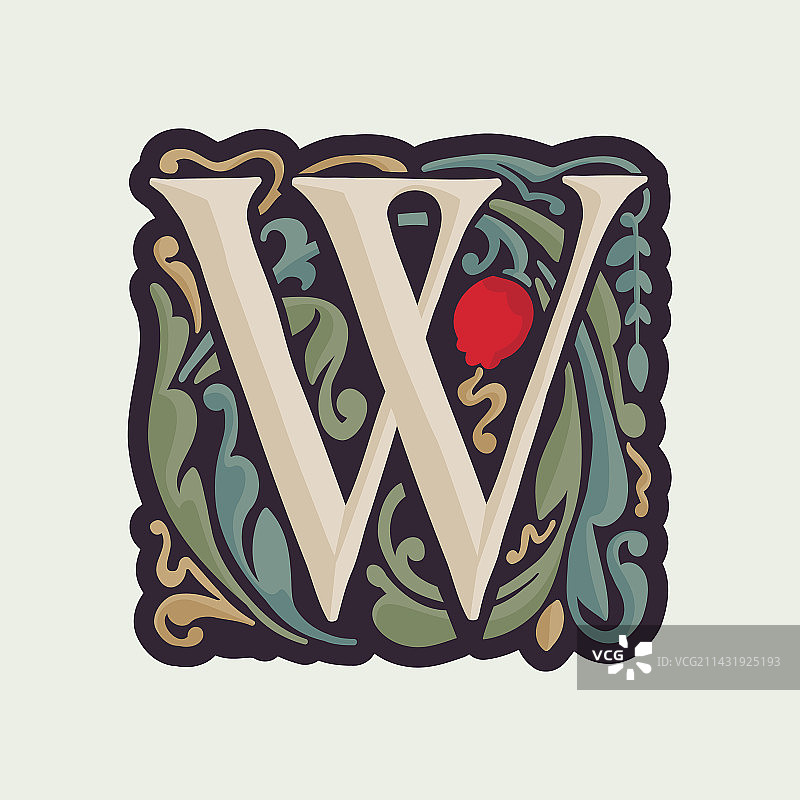 W字母曲线叶子发光logo图片素材