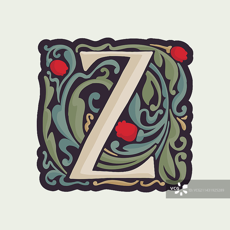 字母Z曲线叶子发光首字母图片素材