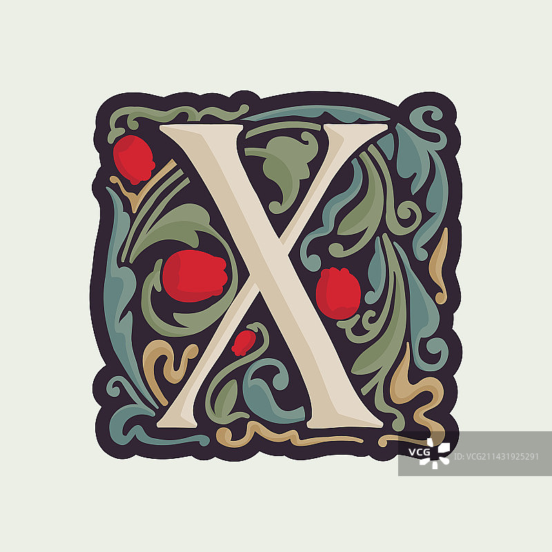 X字母发光首字母弯曲叶子图片素材
