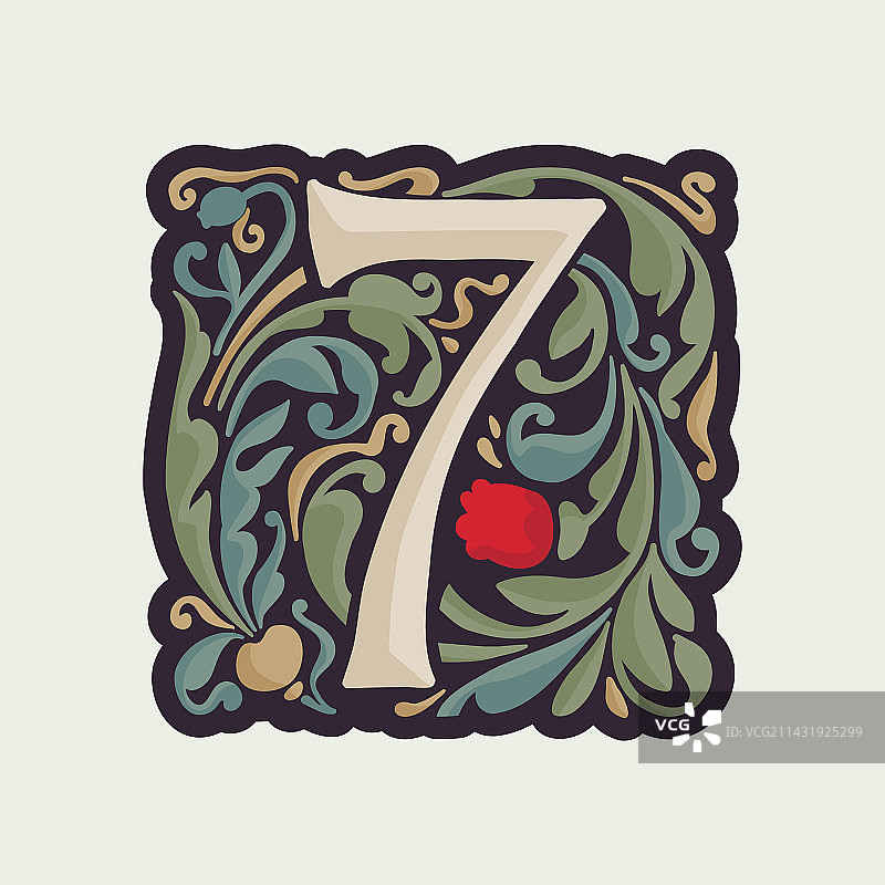 曲线树叶发光数字7图片素材