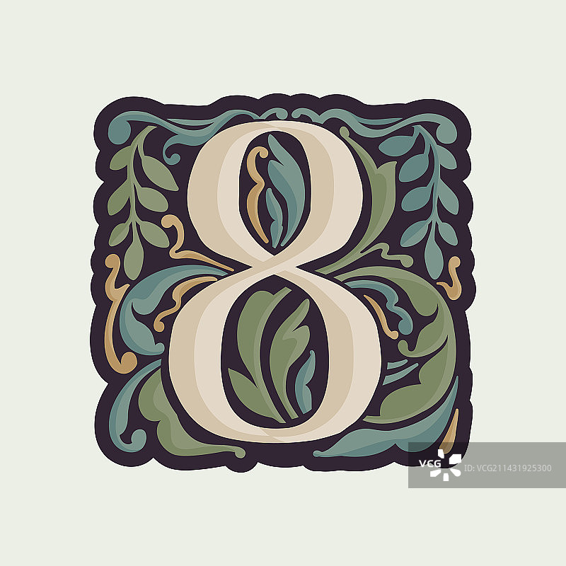 数字8曲线叶片发光首字母图片素材