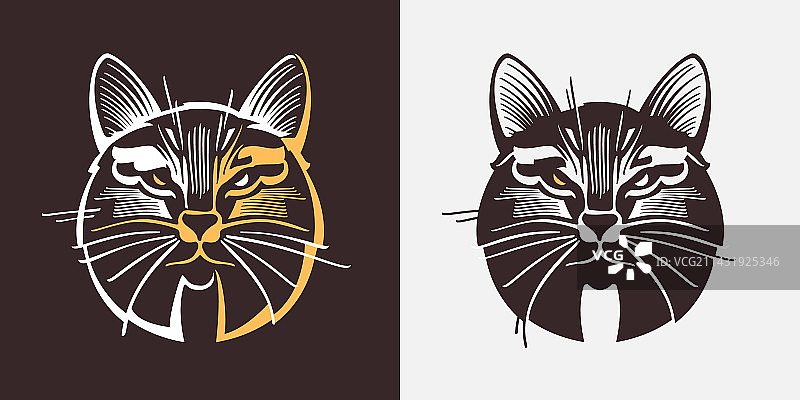 猫或猞猁头像复古雕刻标志图片素材