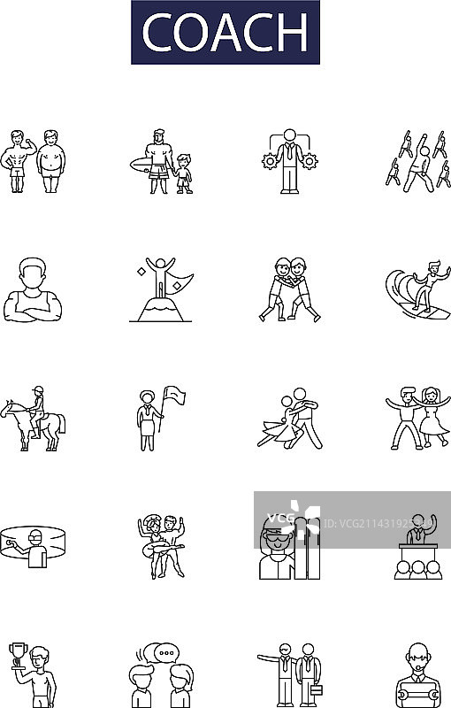 教练线条图标和培训师标志图片素材