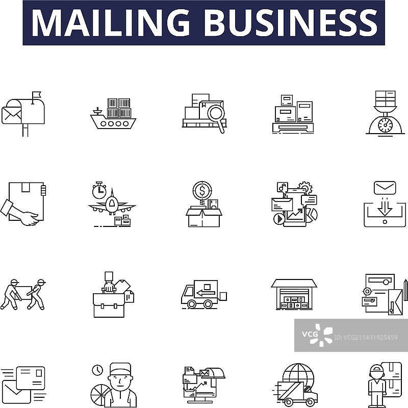 邮件业务线性图标和标志图片素材