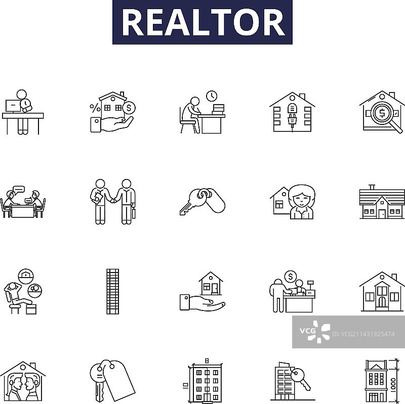 房地产经纪人线条图标和标志图片素材