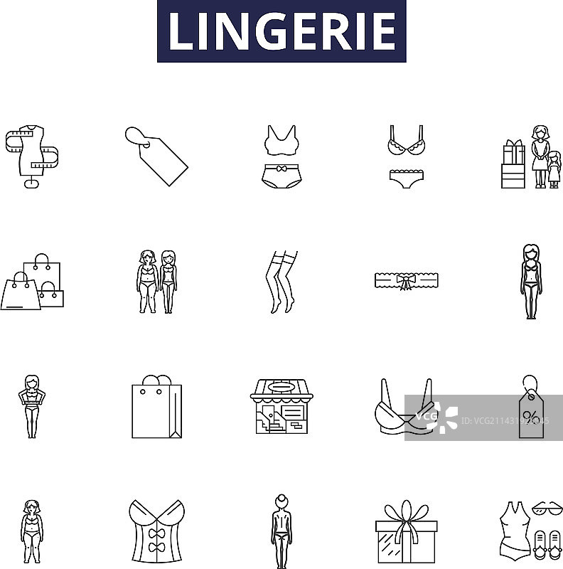 女士内衣线条图标和标志：薄纱缎面图片素材