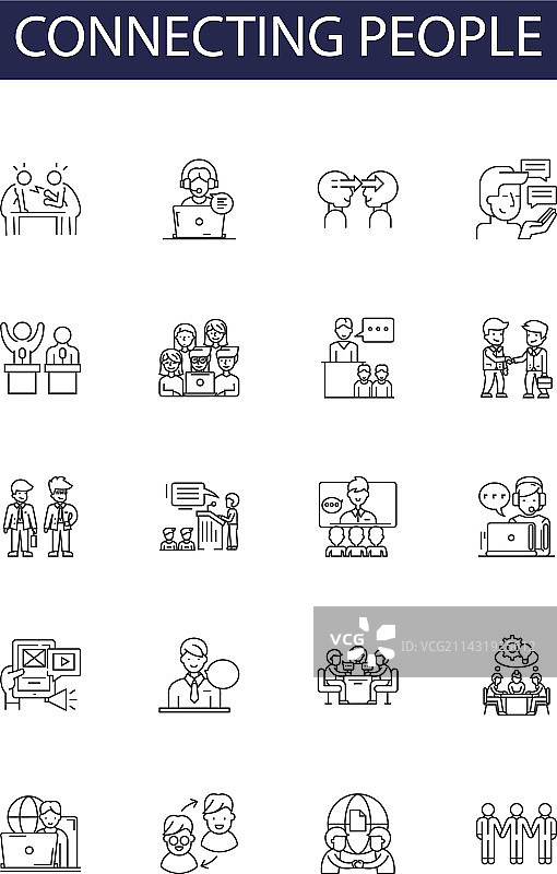 人际连接线性图标和标志图片素材