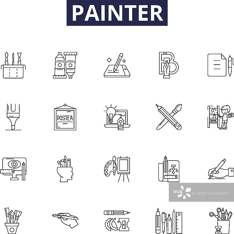 画家线条图标和艺术家标志图片素材