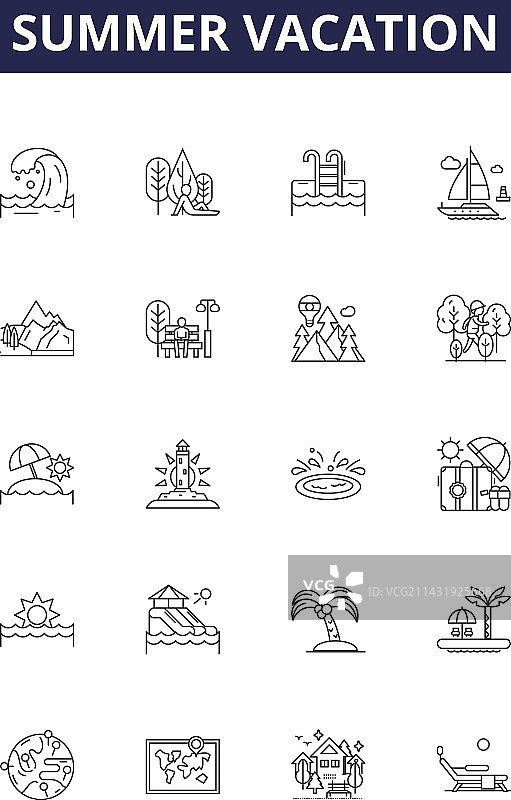 夏季度假线性图标和标志图片素材